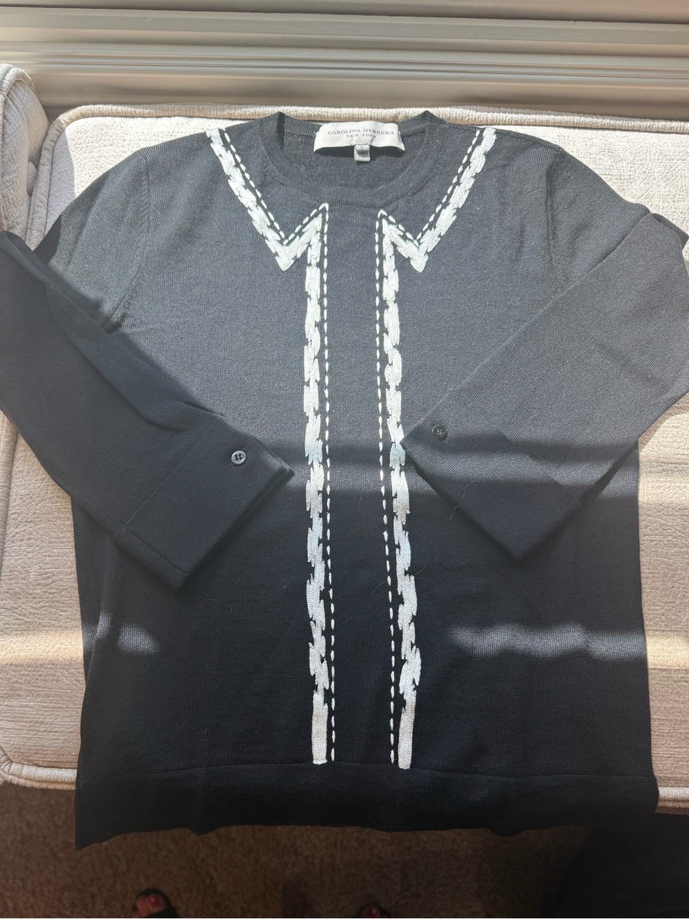 Carolina Herrera Black knit 3/4 Sleeve with Button Detail